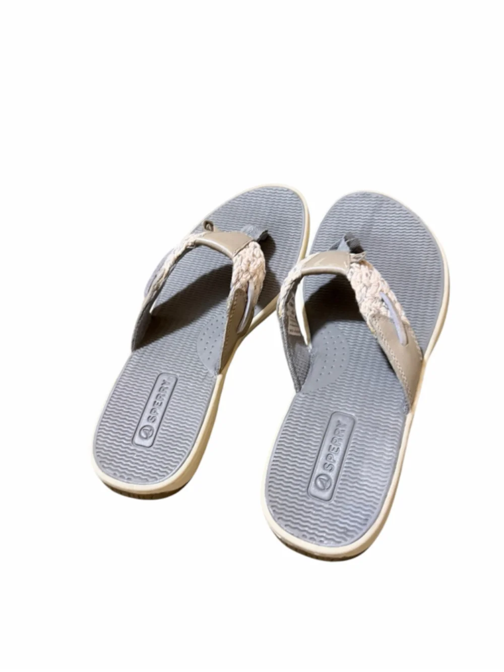 Women's Sperry Gray & Beige Braided Thong Sandals Size 5.5M
